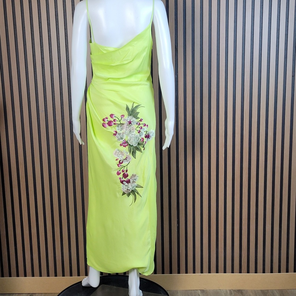 ASOS EDITION Wrap Midi Dress Floral Embroidered Lime Green Satin Draped 4 NWT - Picture 8 of 14